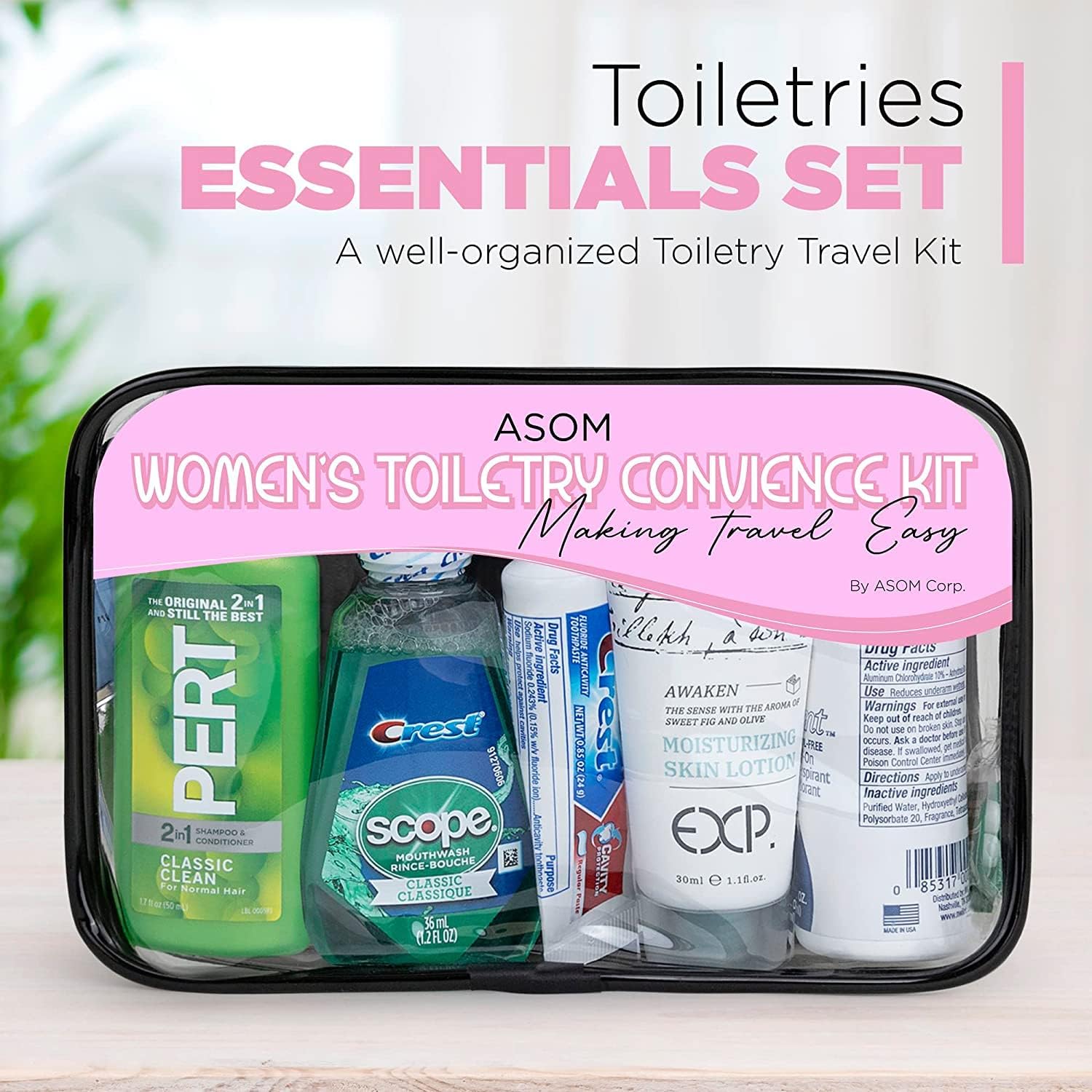 Asom Toiletry Travel Kit, Quality Hygiene Essentials Traveling Toiletries Prefilled Accessories Convenience Set, Tsa Approved Women Carry On Size Clear Toiletry Bag Accessory Kits. - Image 5